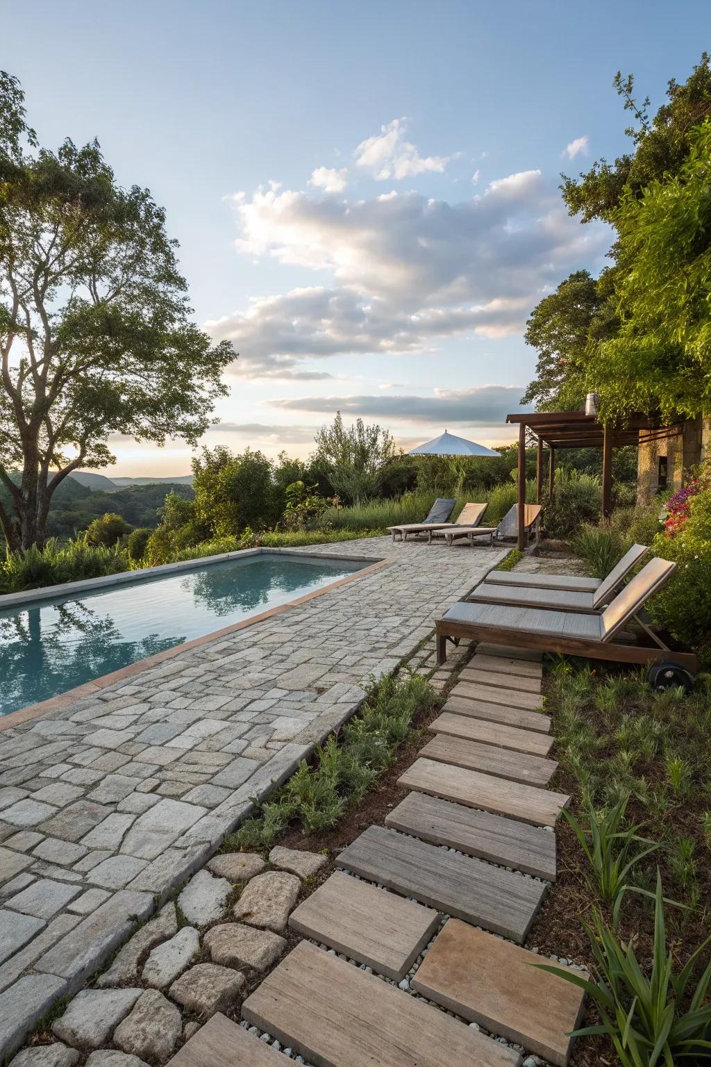 Blended materials yield an exceptional and tailored poolside aesthetic.