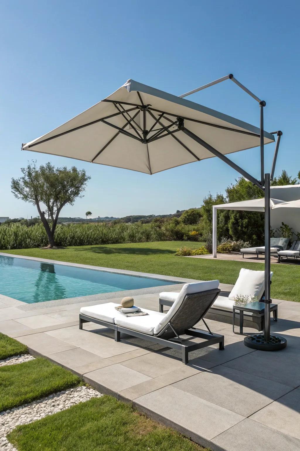 Cantilever umbrellas give stylish and unobstructed shade.