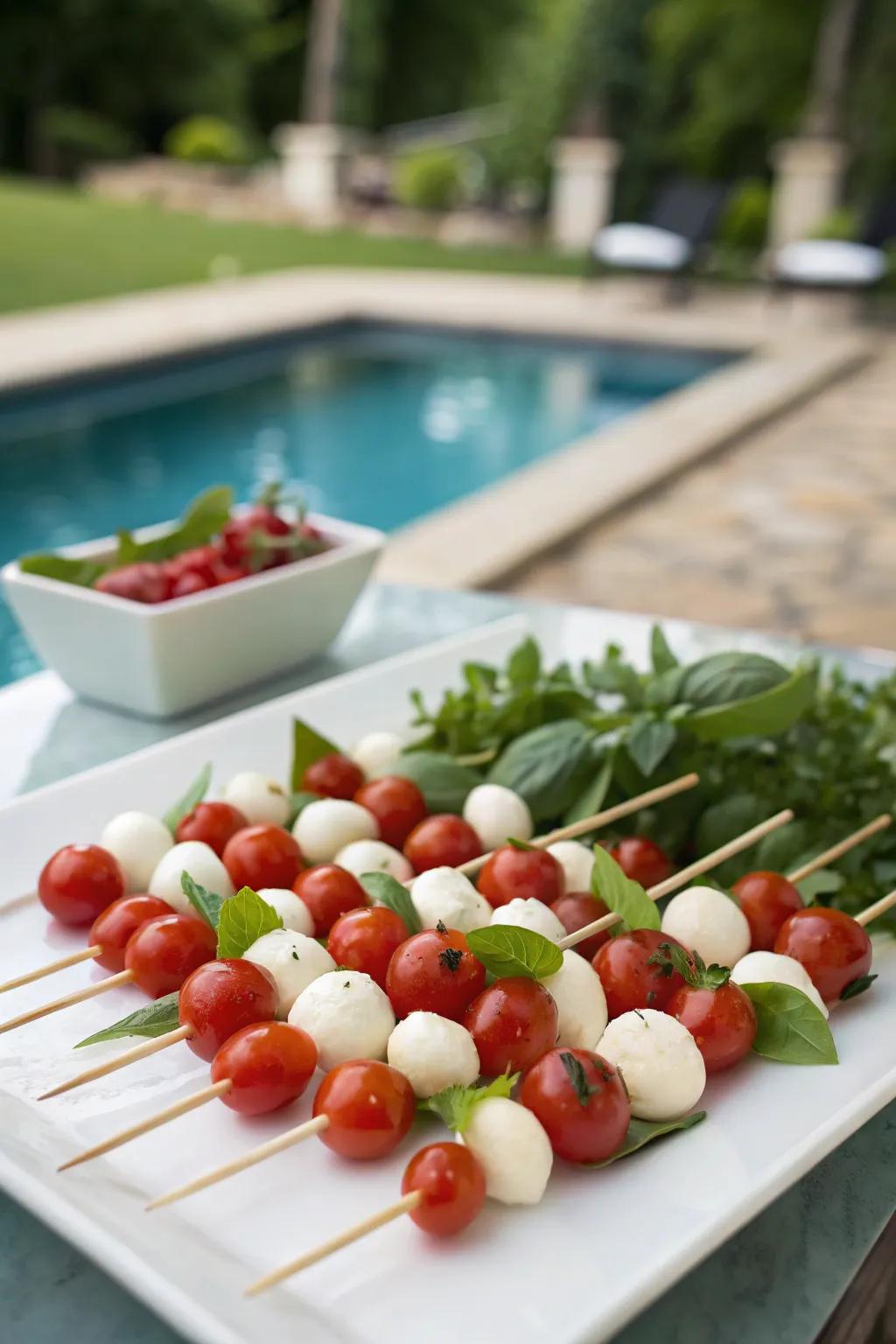 Italian skewers: a simple yet delightful poolside appetizer.