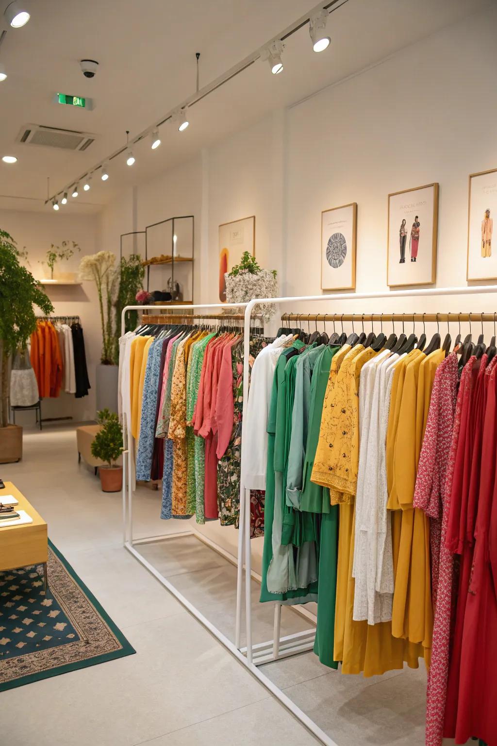 Stylish clothing racks enhance the display of garments in a pop-up shop.