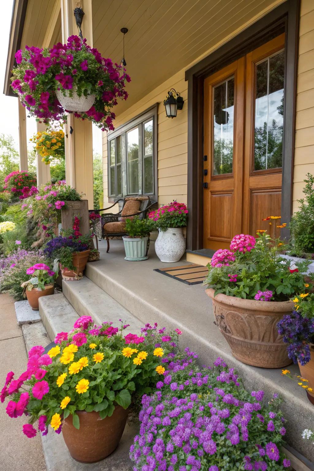 Lush and vibrant featuring vases of greenery.