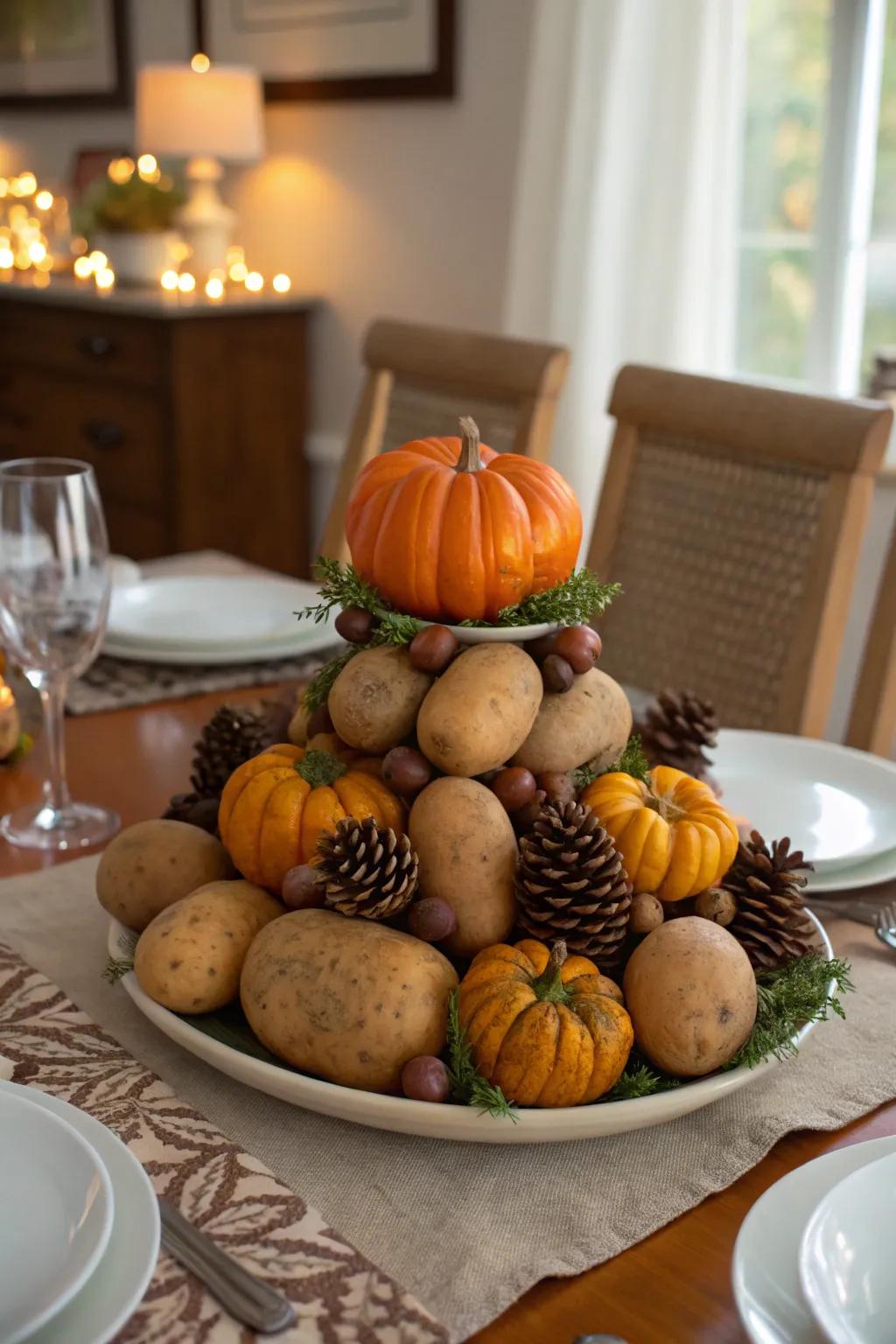 A seasonal potato display that celebrates autumn.