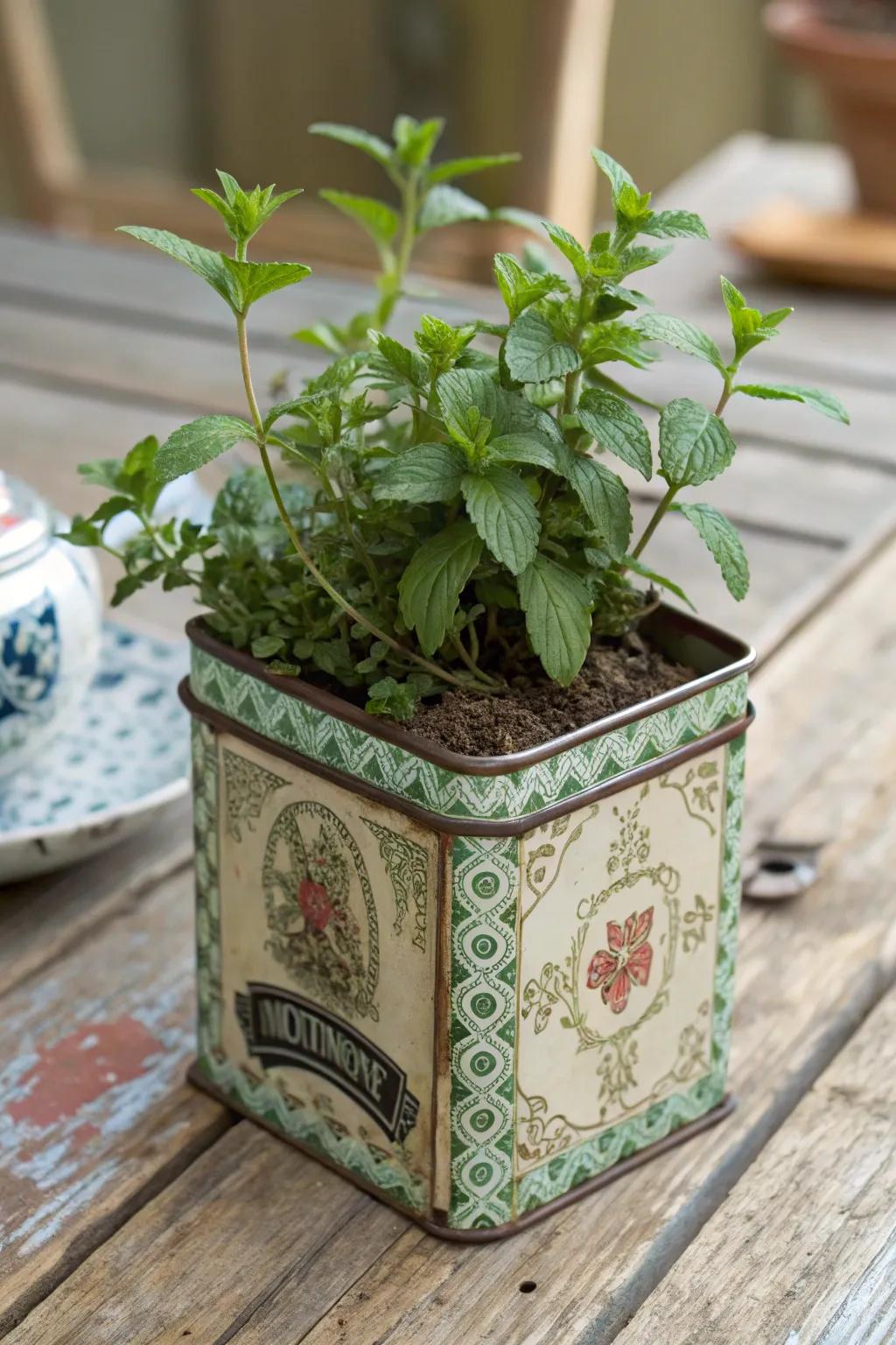 Repurpose vintage finds as distinctive plant containers.