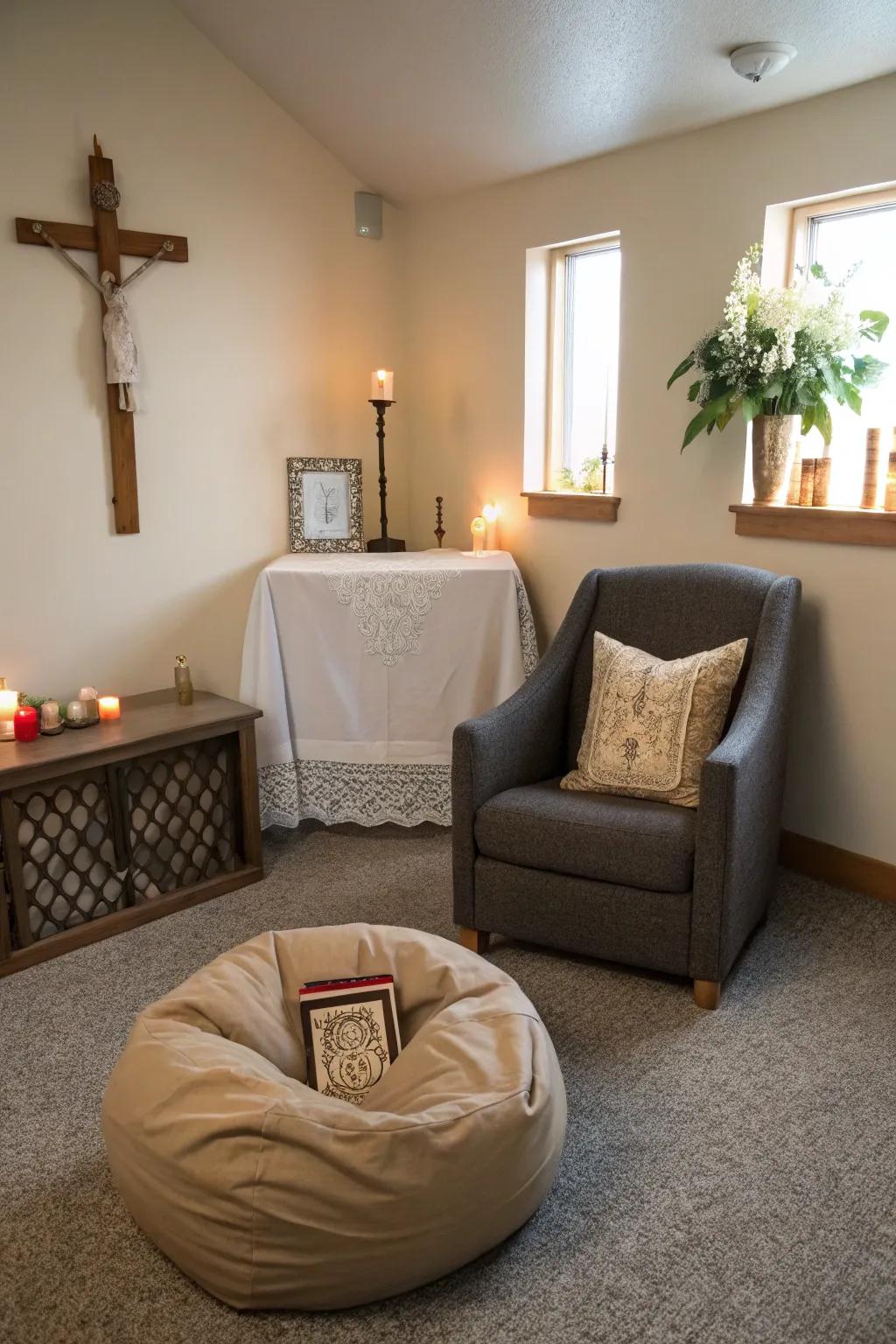 Settle into a comfy seat for enhanced spiritual reflection.