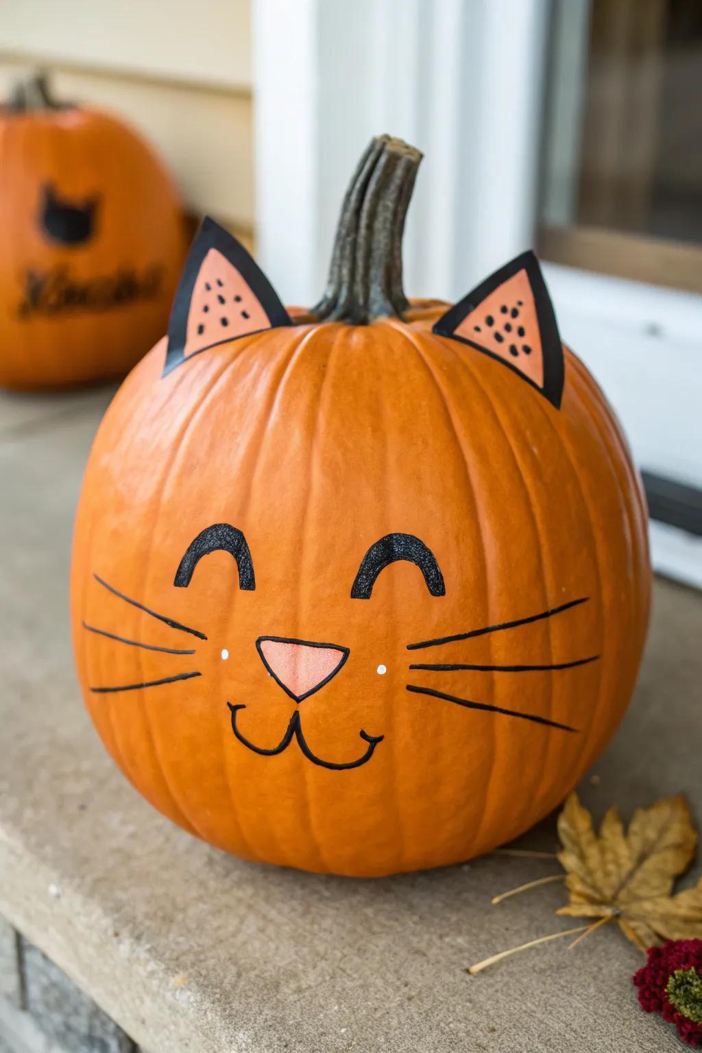 Adorable cat pumpkin that's flawlessly charming.