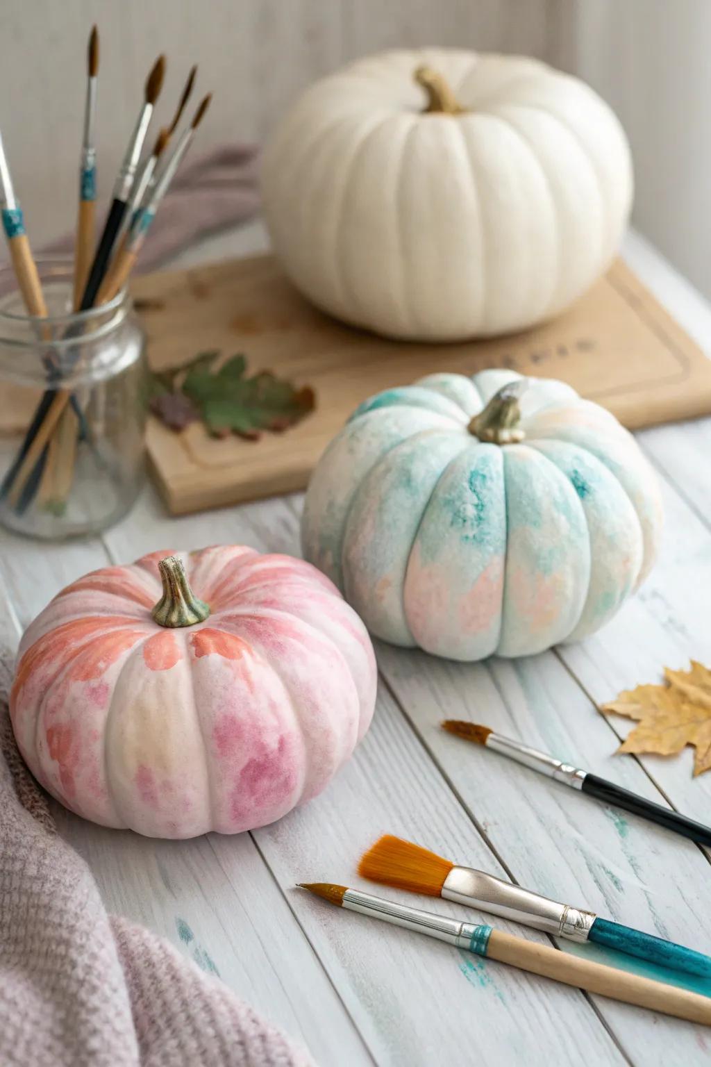 Achieve an inventive appearance with watercolor effect pumpkin designs.