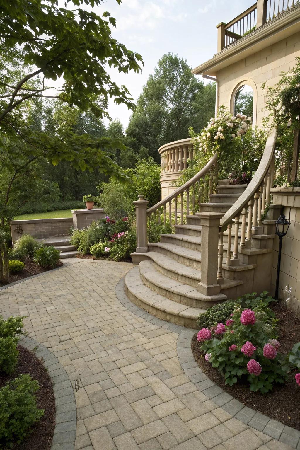 Staircases add elegance and functionality to patios.