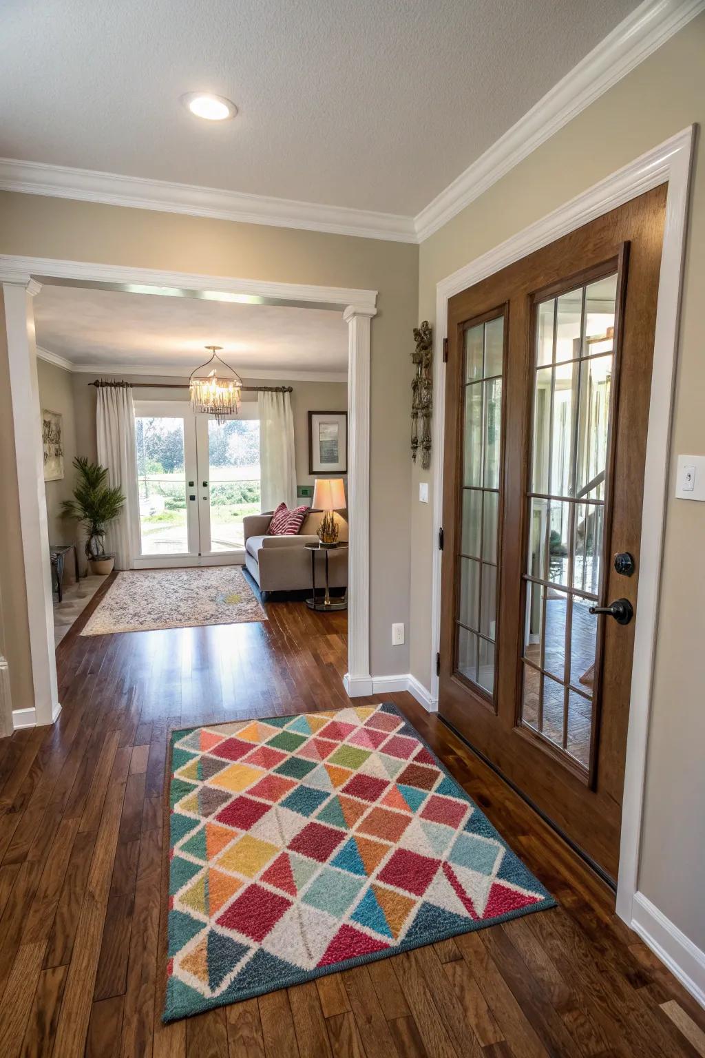 The entryway looks better and feels more comfortable with an area rug.