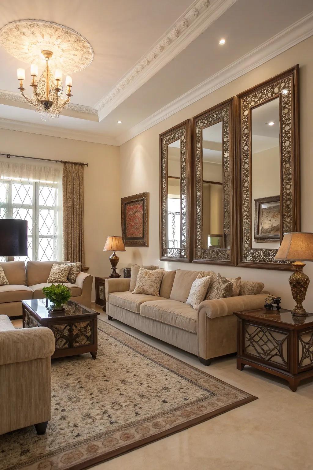 Mirrors expand visual space and brighten up the room.