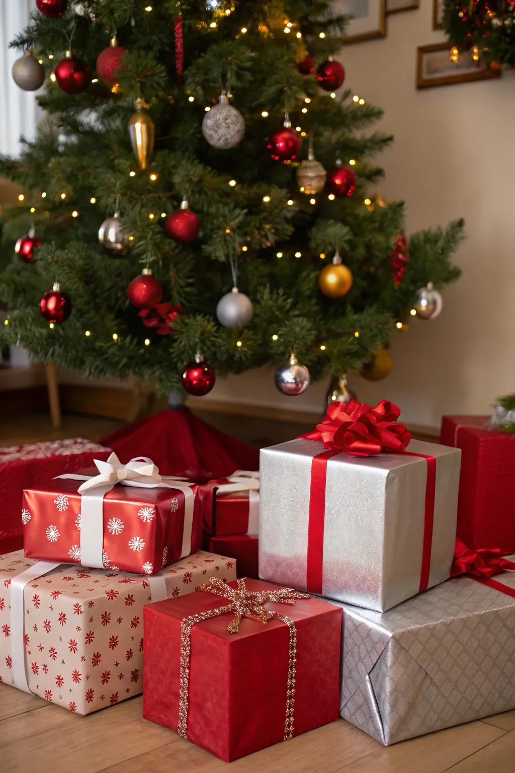 Unify your holiday ornamentation with matching present wrap.