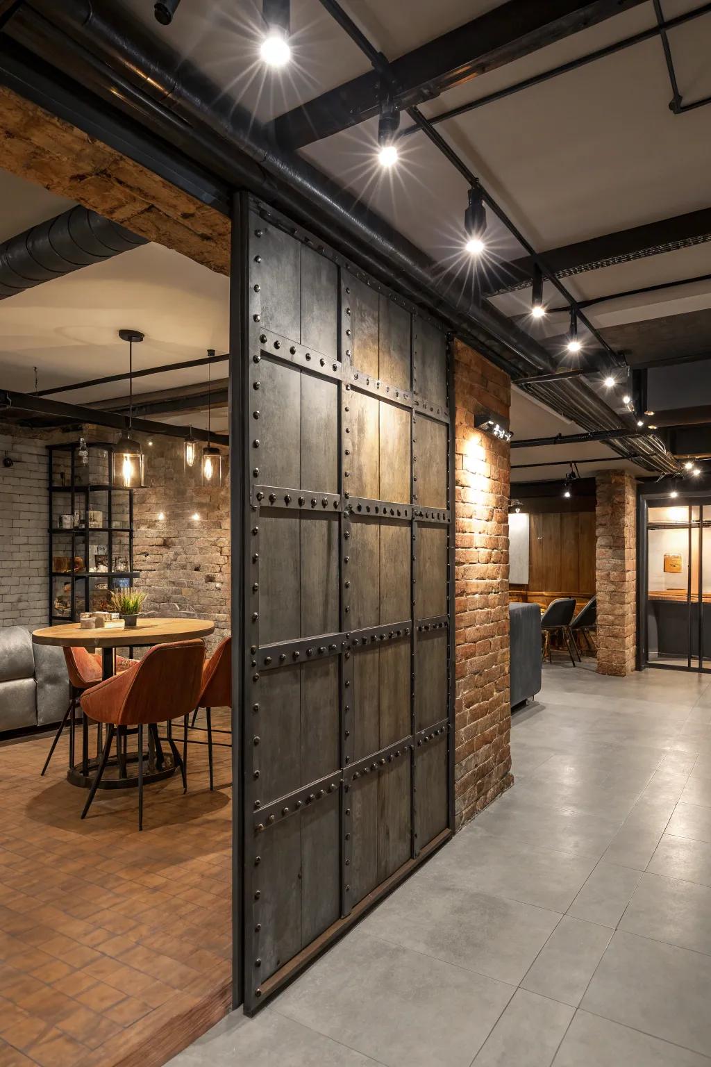 Industrial-style partitions give a unique edge to your basement.