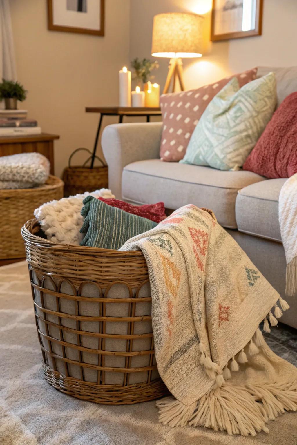 Woven baskets add style and function to any area.