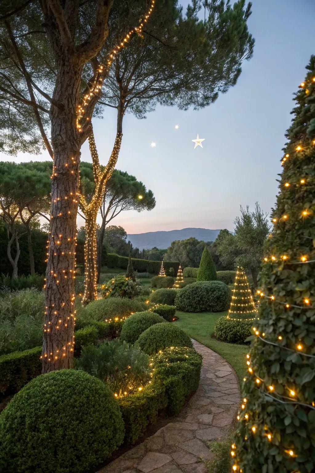 Add glamour to your garden with light strands.