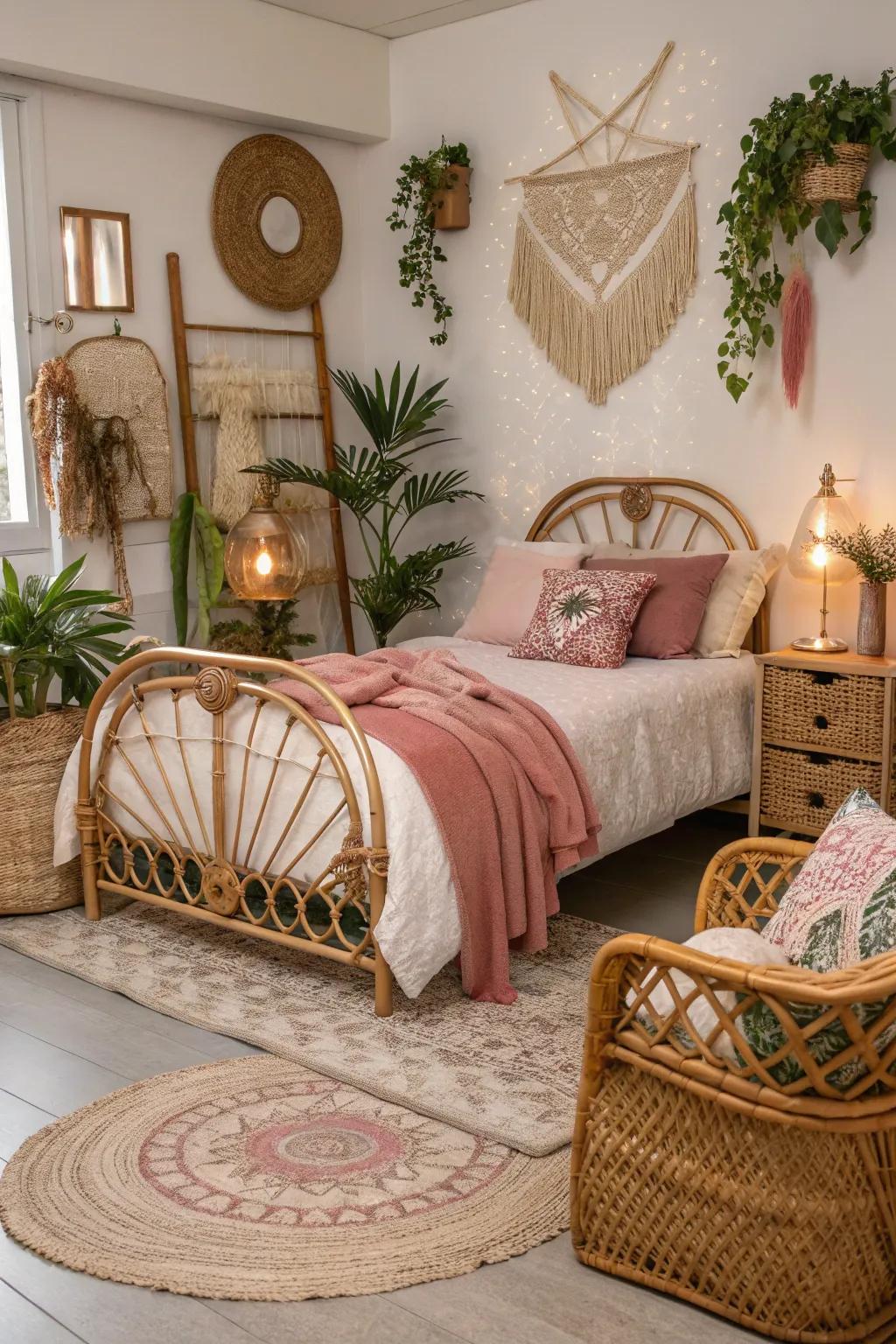 Natural texture and rose gold create a soothing boho vibe.