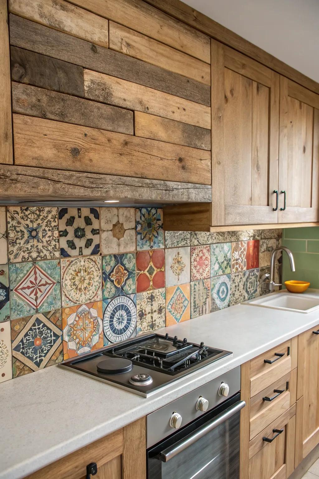 A mix of reclaimed wood and tiles develops a warm, welcoming style.