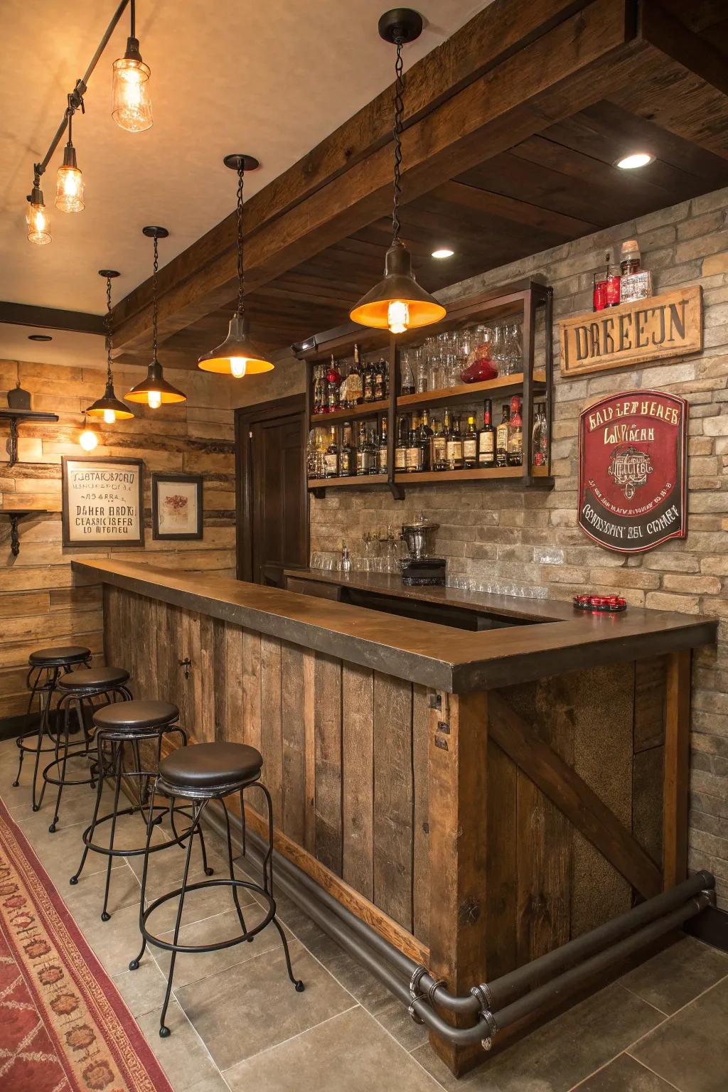 A rustic bar is ideal for entertaining in style.