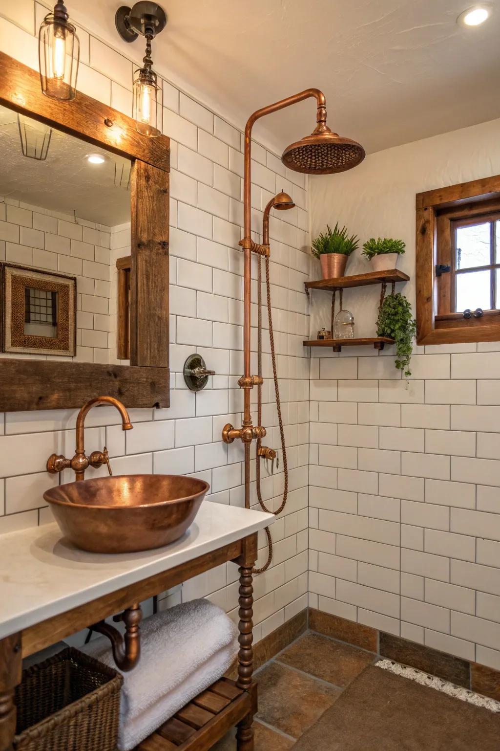 Upgrade your shower using elegant copper fixtures.