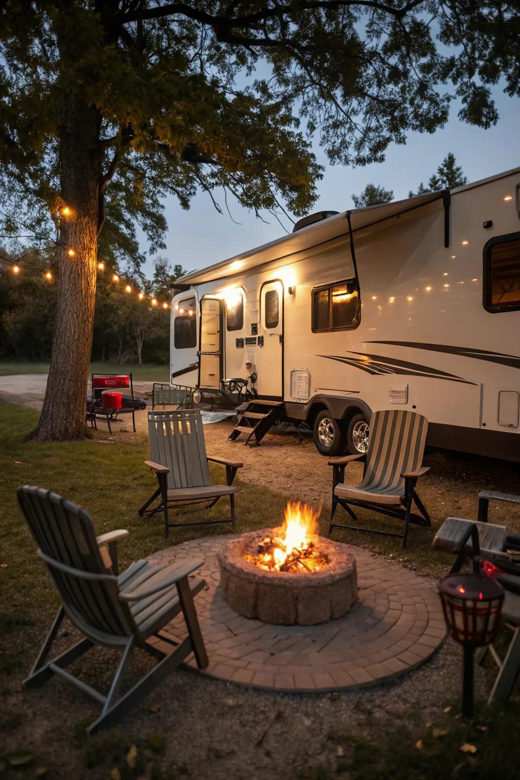 A fire pit is essential for warmth and socializing.