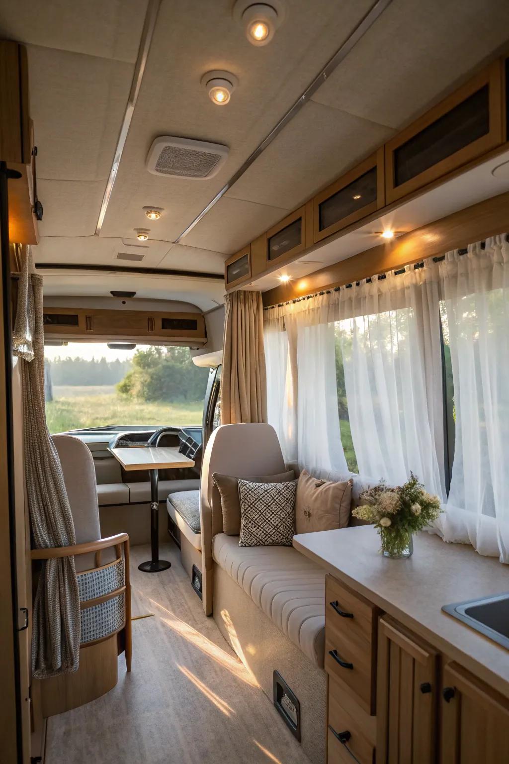 Light curtains offer privacy while letting in sunlight.