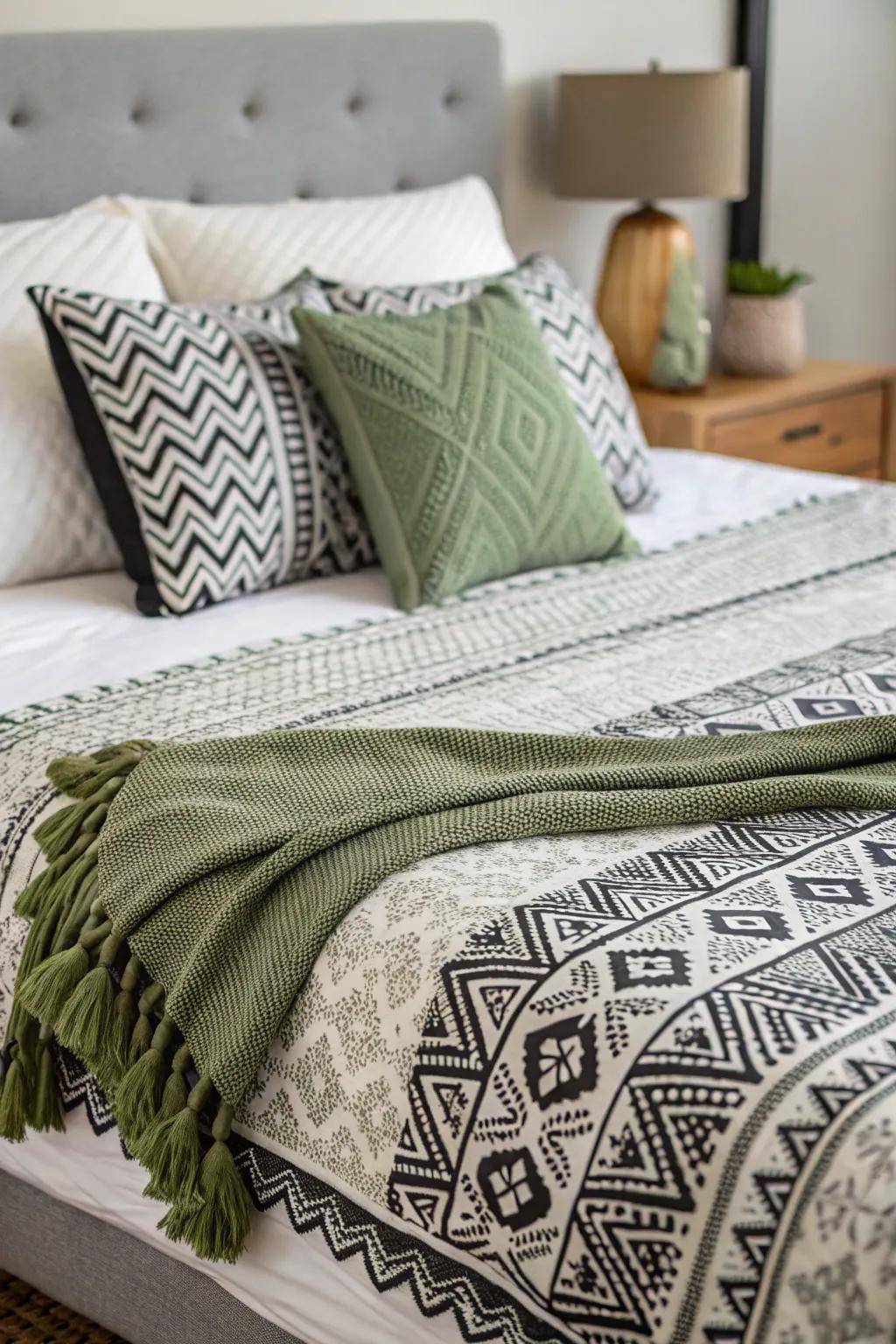 Rough textiles provide warmth and aspect to a peaceful bedroom.