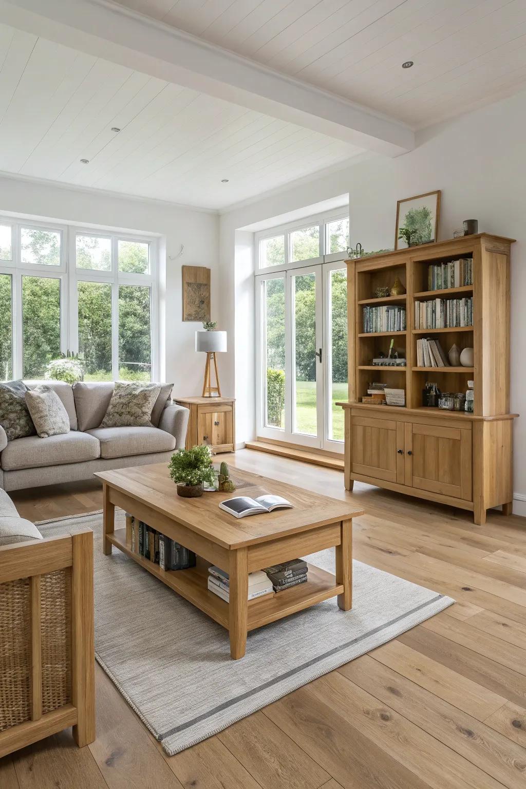 Pale wood features bring warmth and sophistication to a Scandinavian lounge.