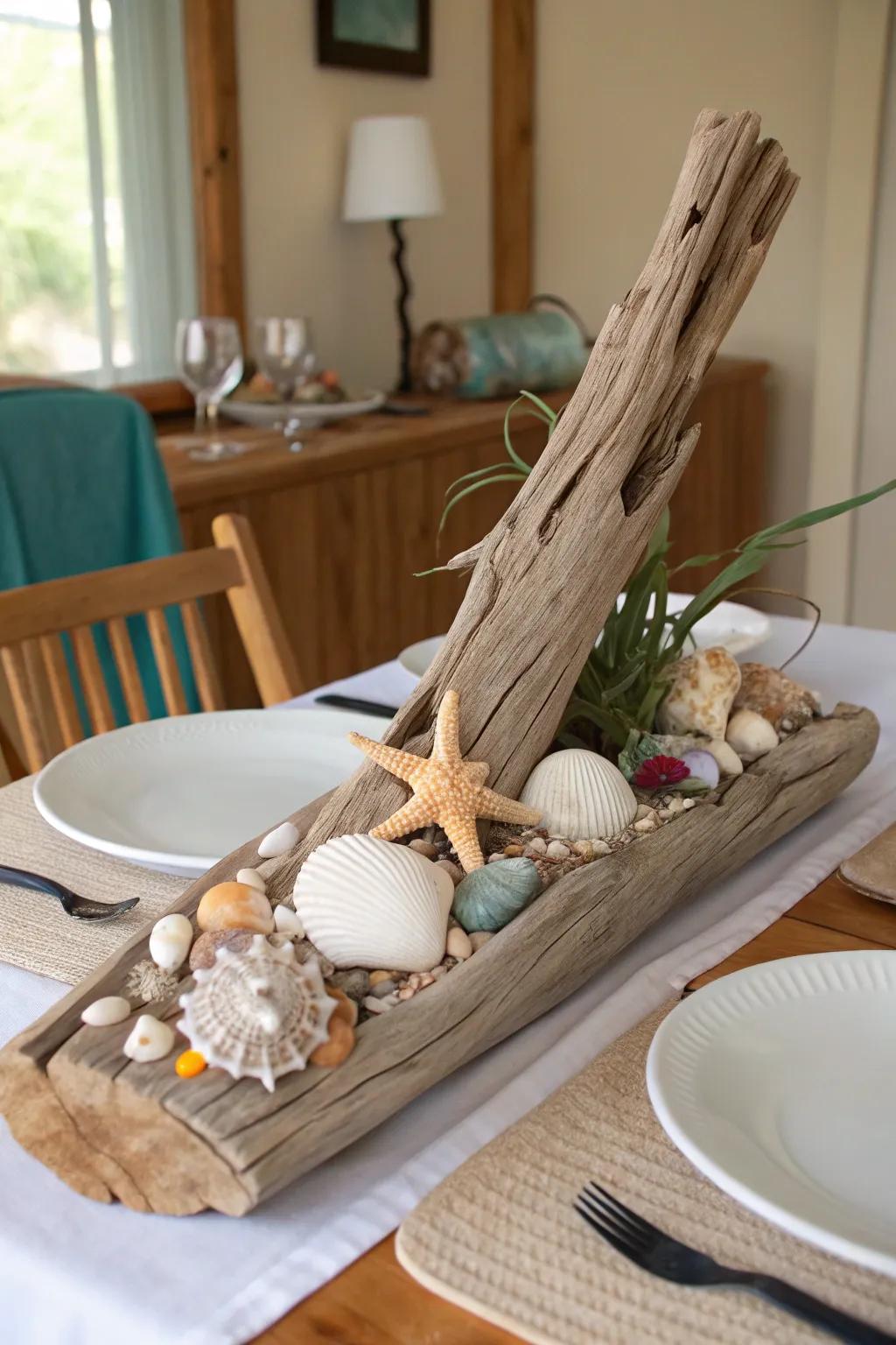 A centerpiece that conveys the allure of the seashore to your eating setting.
