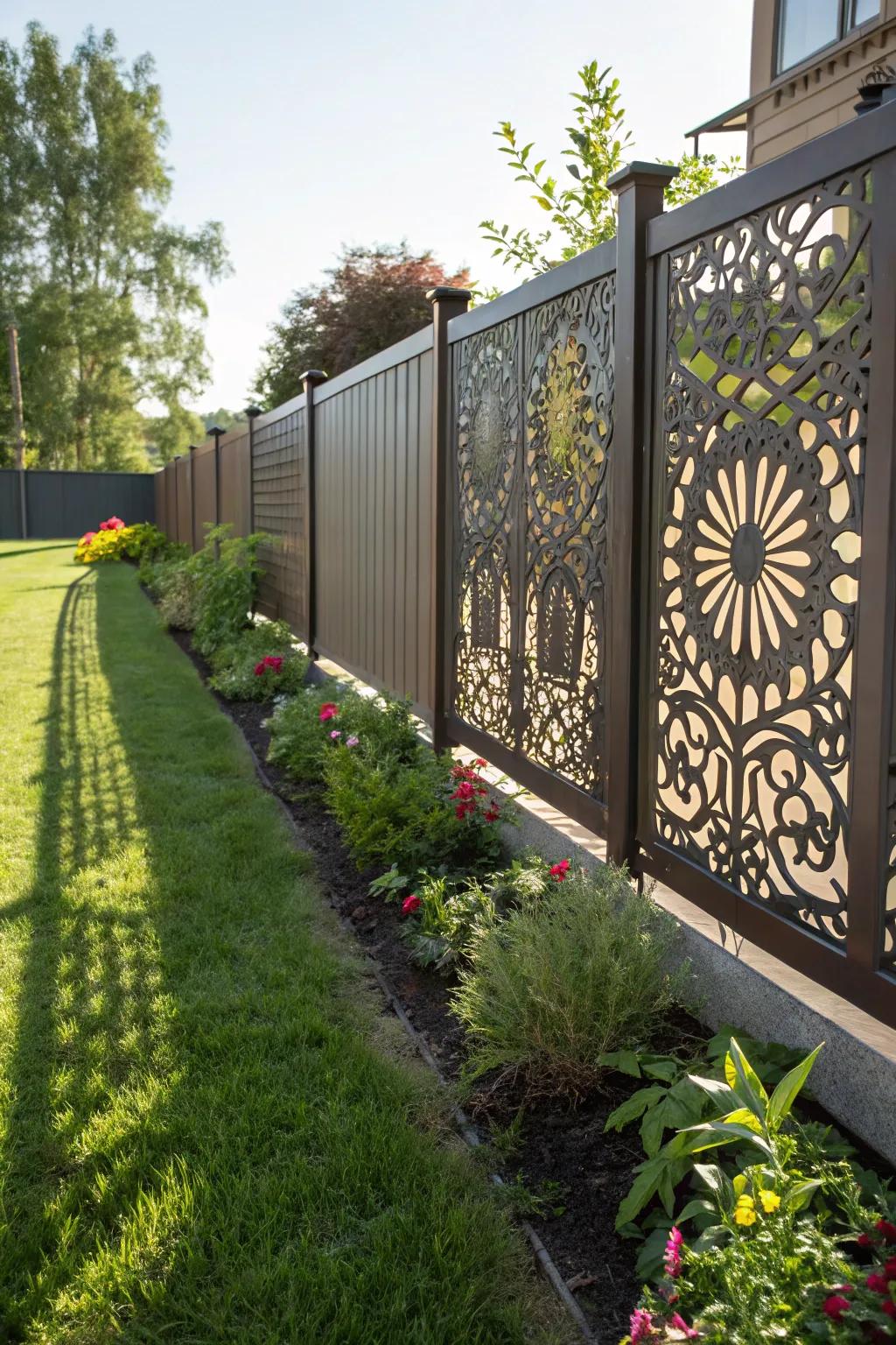Laser-cut motifs transform a fence into an artwork.