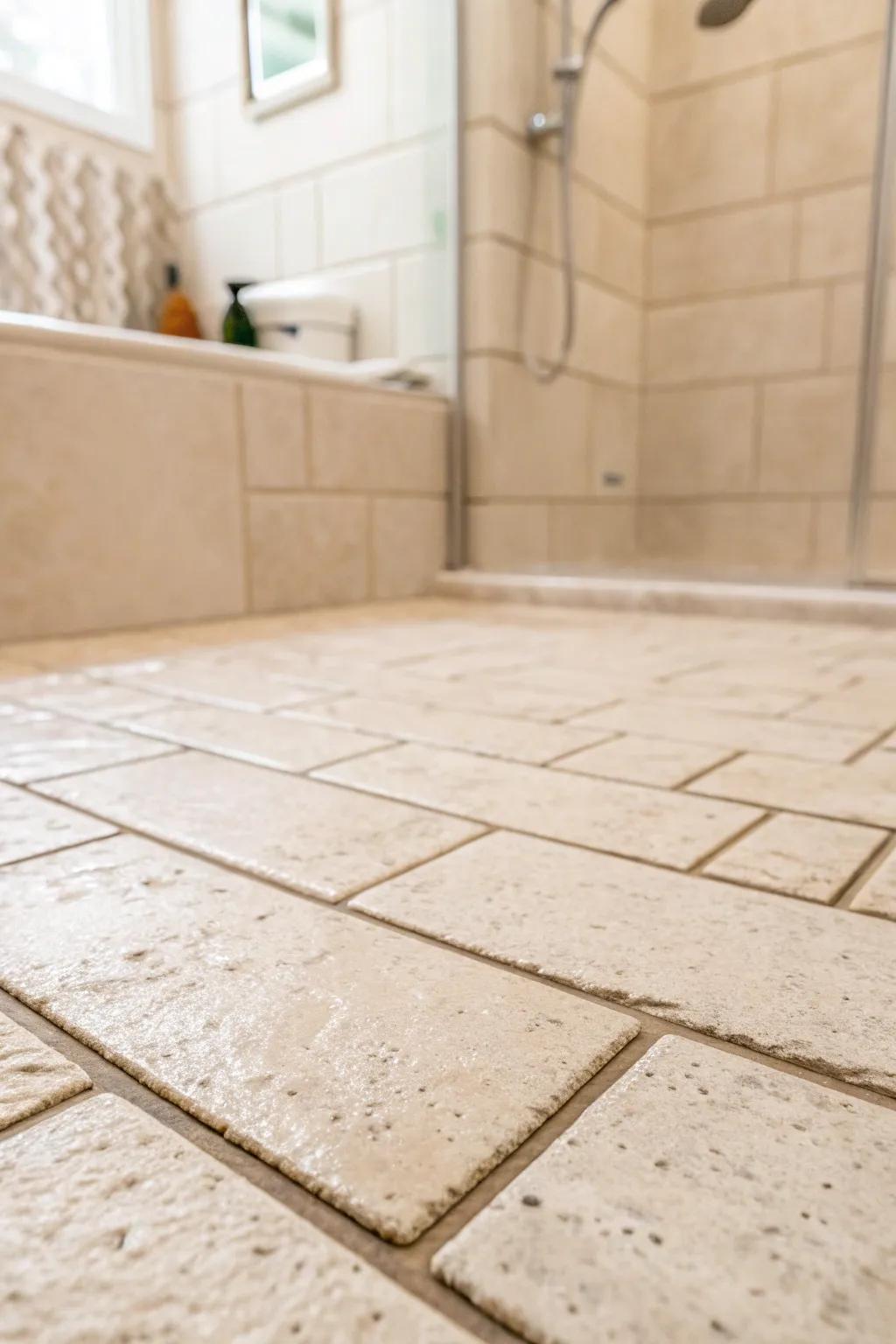 Neutral tones foster a peaceful and minimalist shower setting.