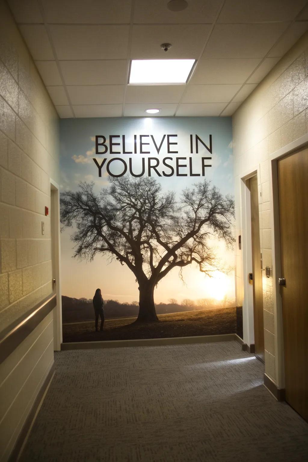 Inscription-enhanced arboreal silhouette art inspires and uplifts.