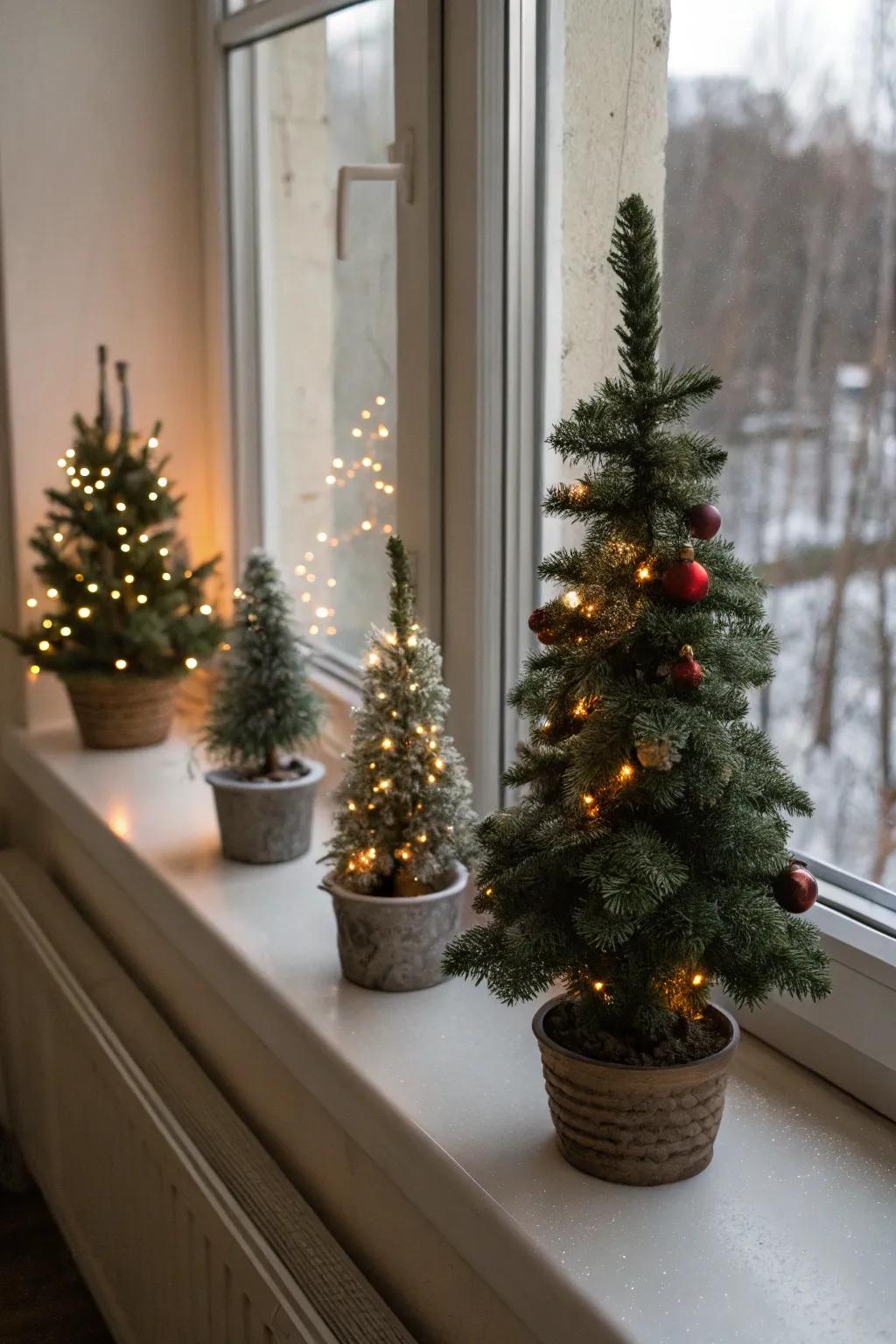 Miniature trees spread festive cheer to your window.