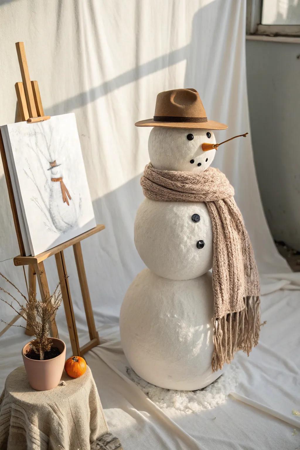 Revel in the allure of winter with minimalist snowman artistry&mdash;uncomplicated, inviting, and exquisitely executed.