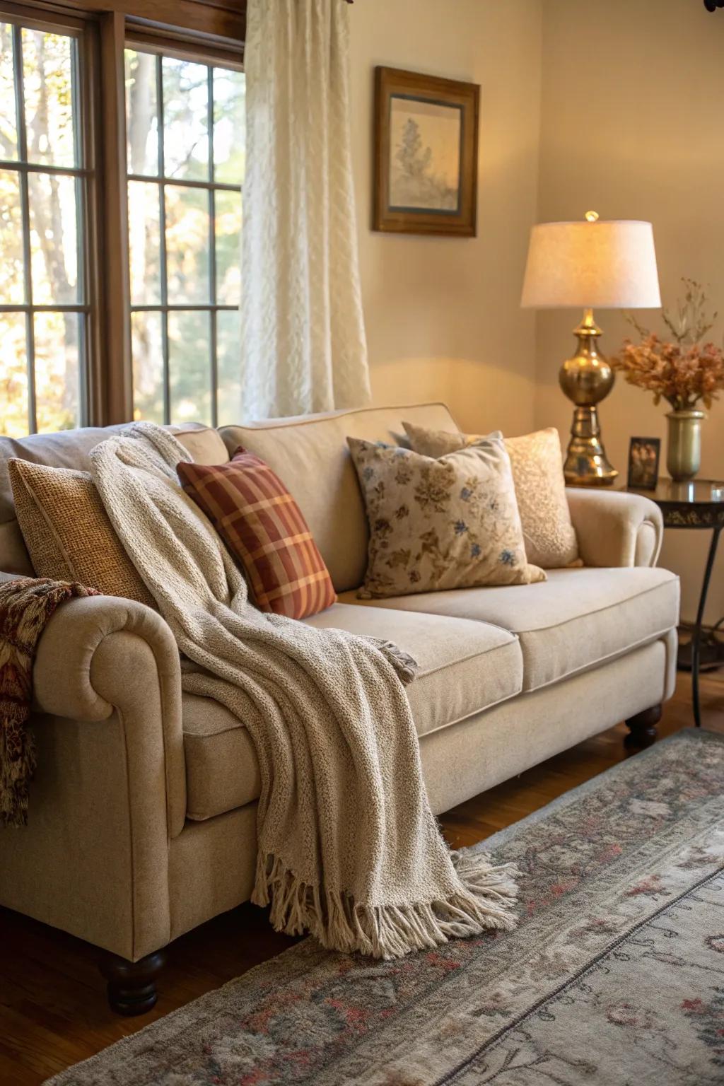 Relaxation and warmth are encouraged by comfortable seating.