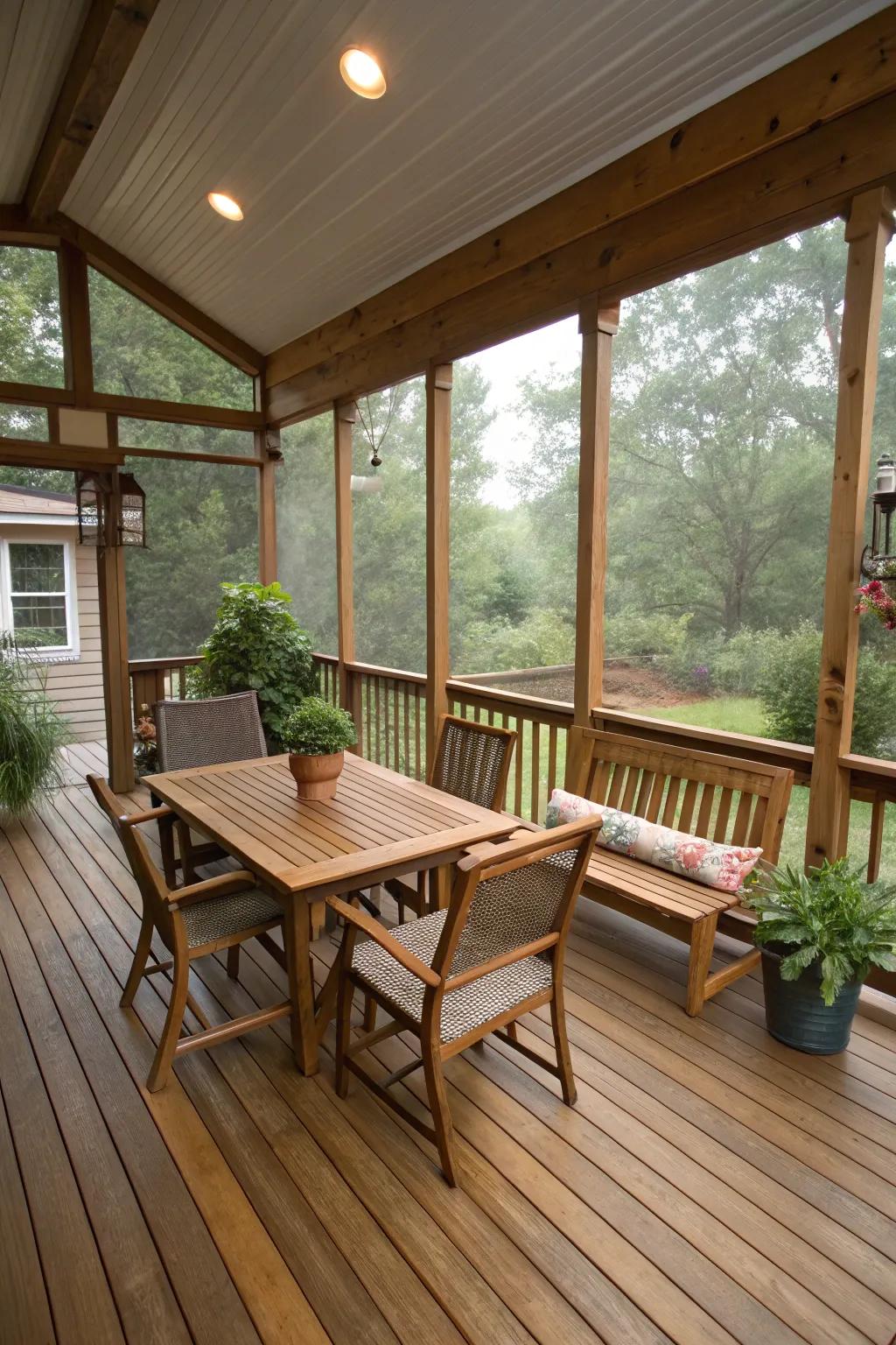 Natural wood accents enhancing the porch