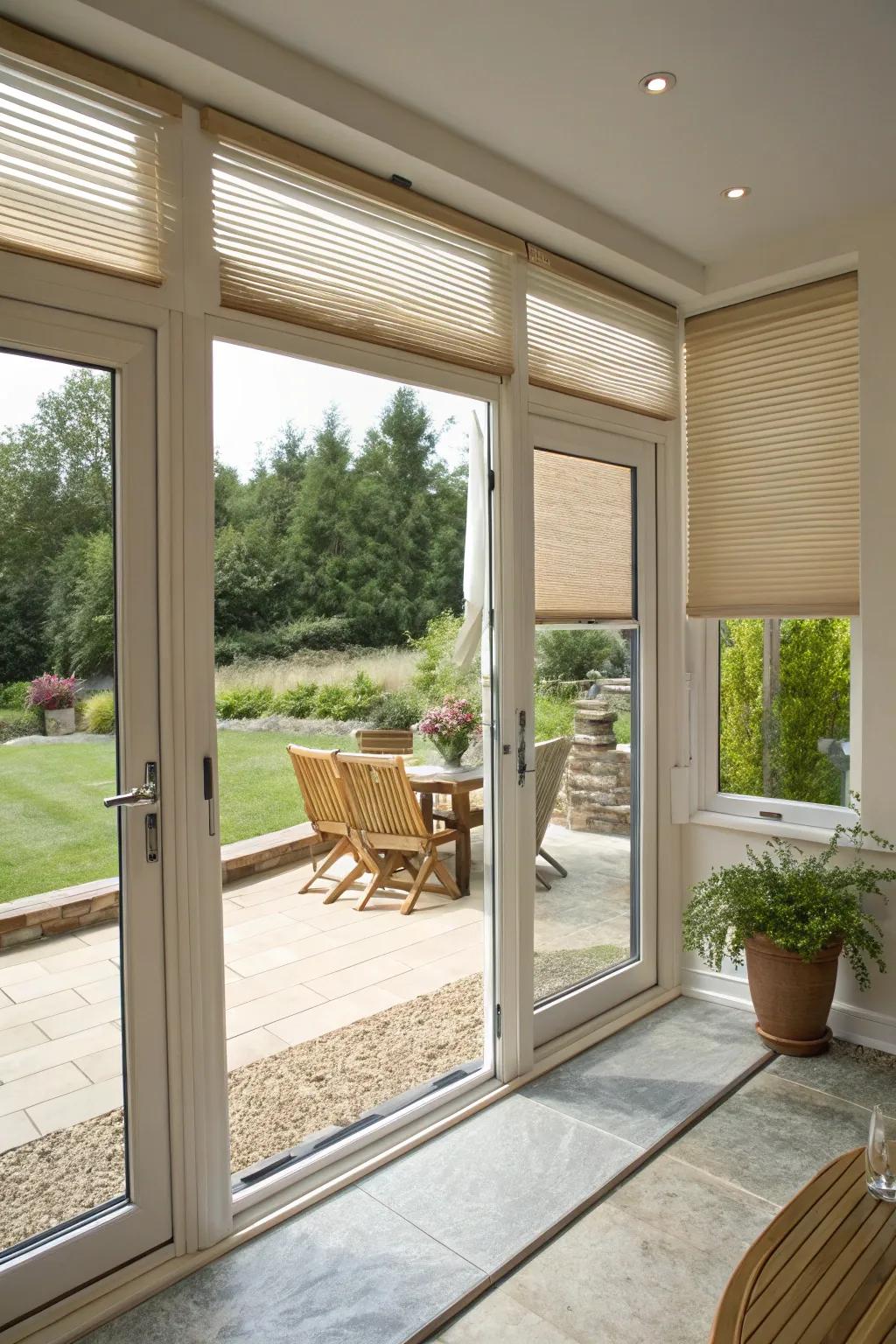 Blinds that match outdoor areas make everything look like it belongs together.