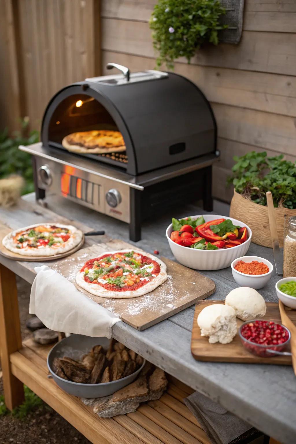 DIY pizza-making station with a range of toppings