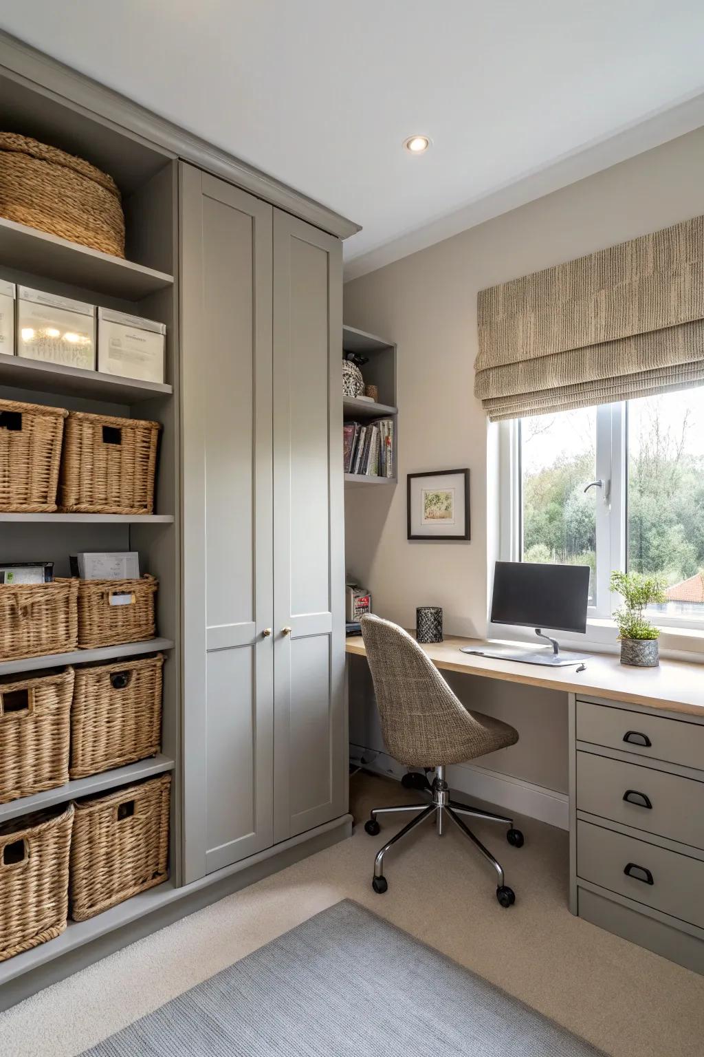 Organized storage promotes a neat and functional space.