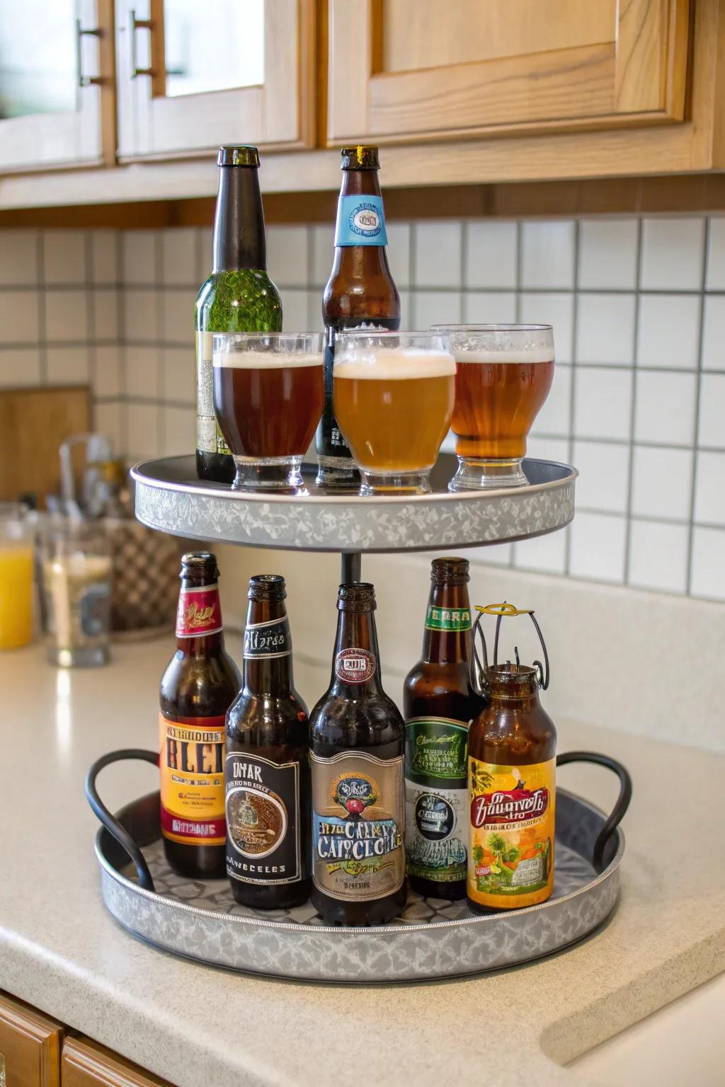 Multi-level beverage display adding height and flair.