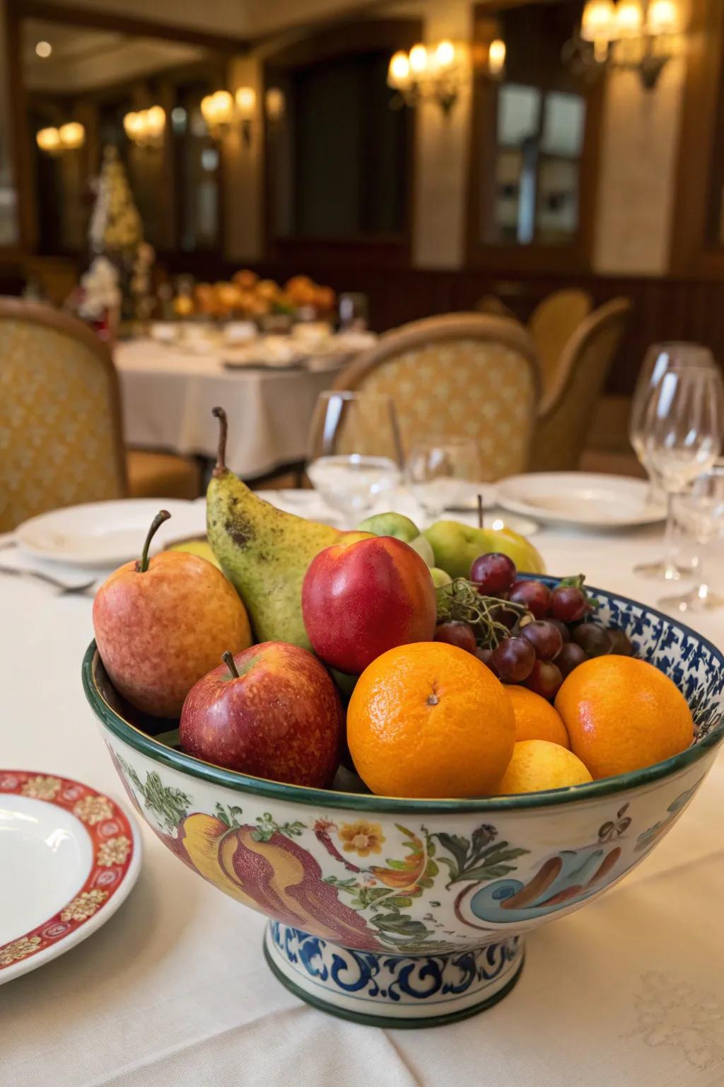 A fresh and vibrant centerpiece utilizing nature's abundance.