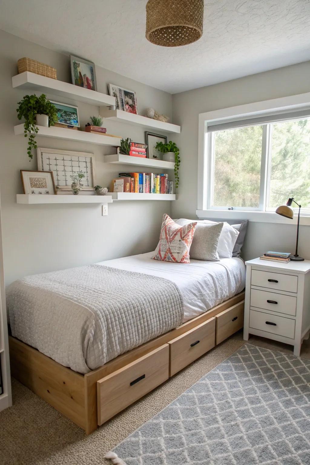 Smart storage maintains a tidy and orderly space.