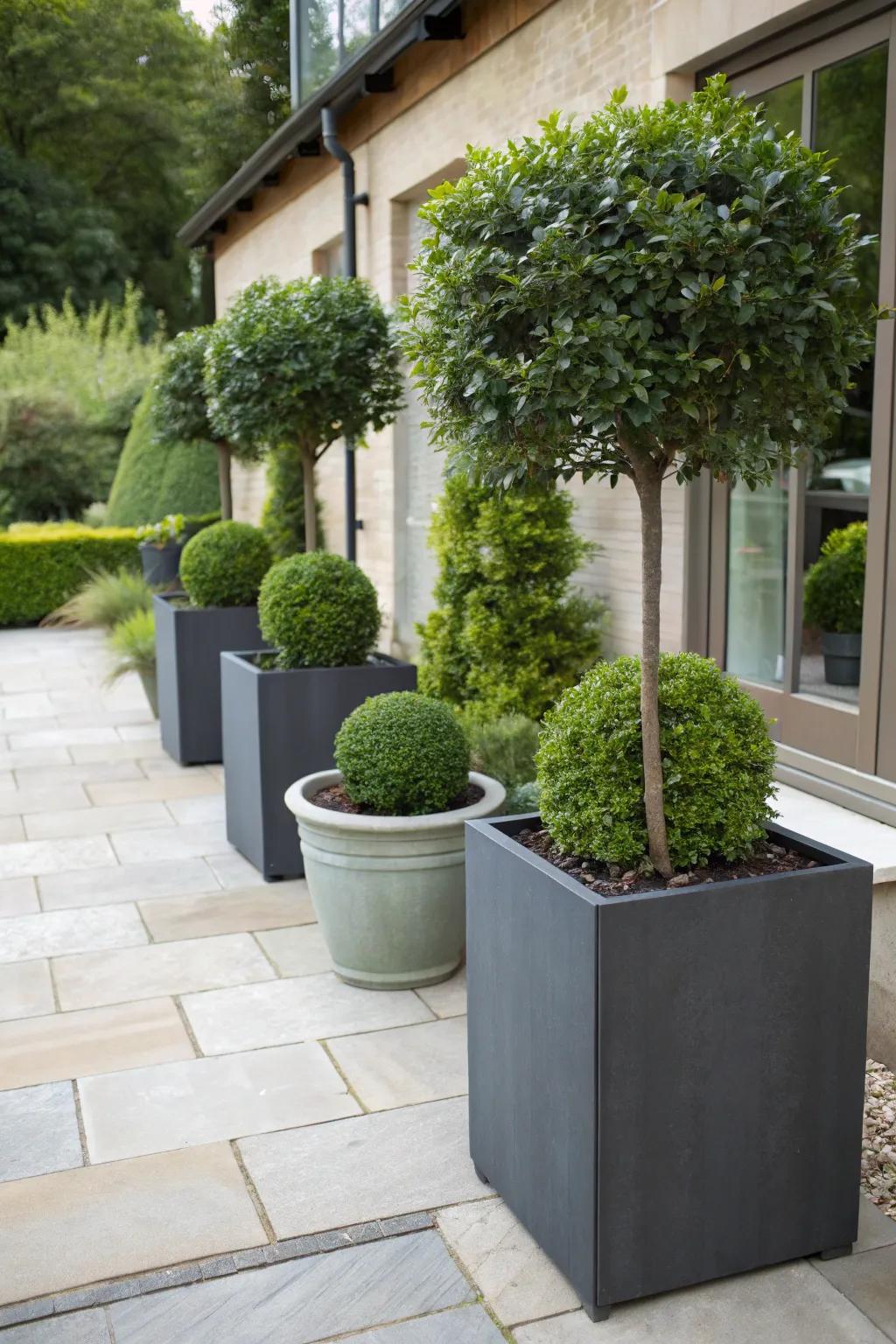 Container hedges ideal for verandas and compact areas.