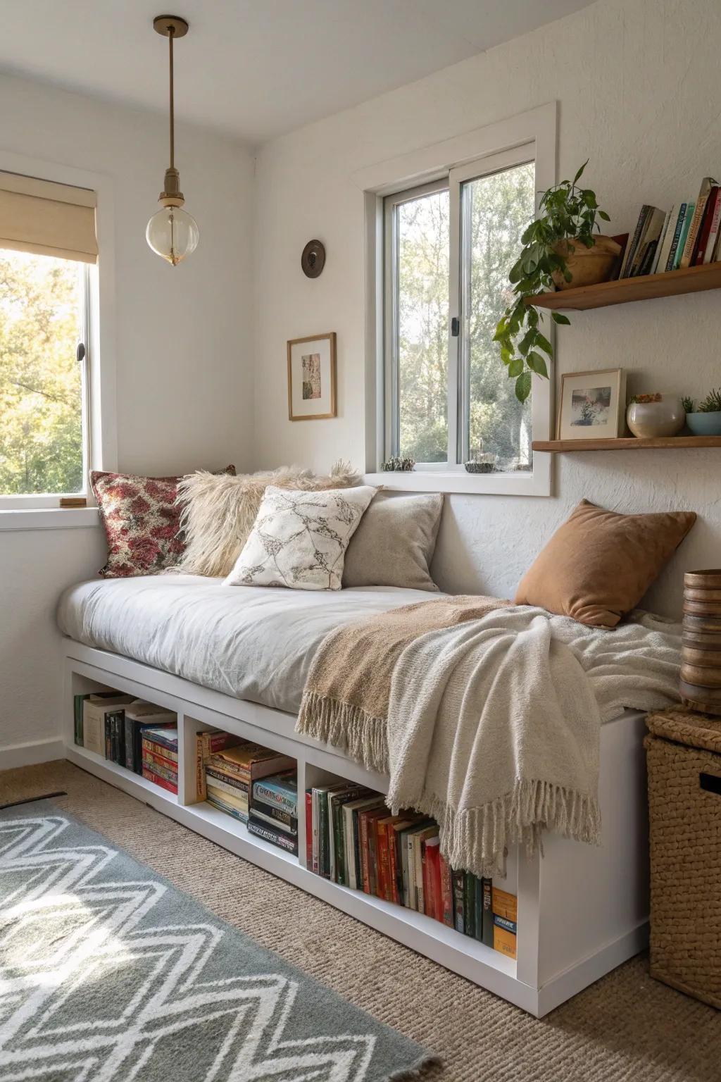 Maximize functionality and conserve space through dual-purpose furnishings.