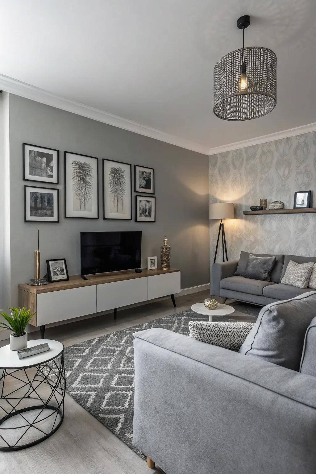 A small living room employing a single-tone color scheme for a streamlined look.