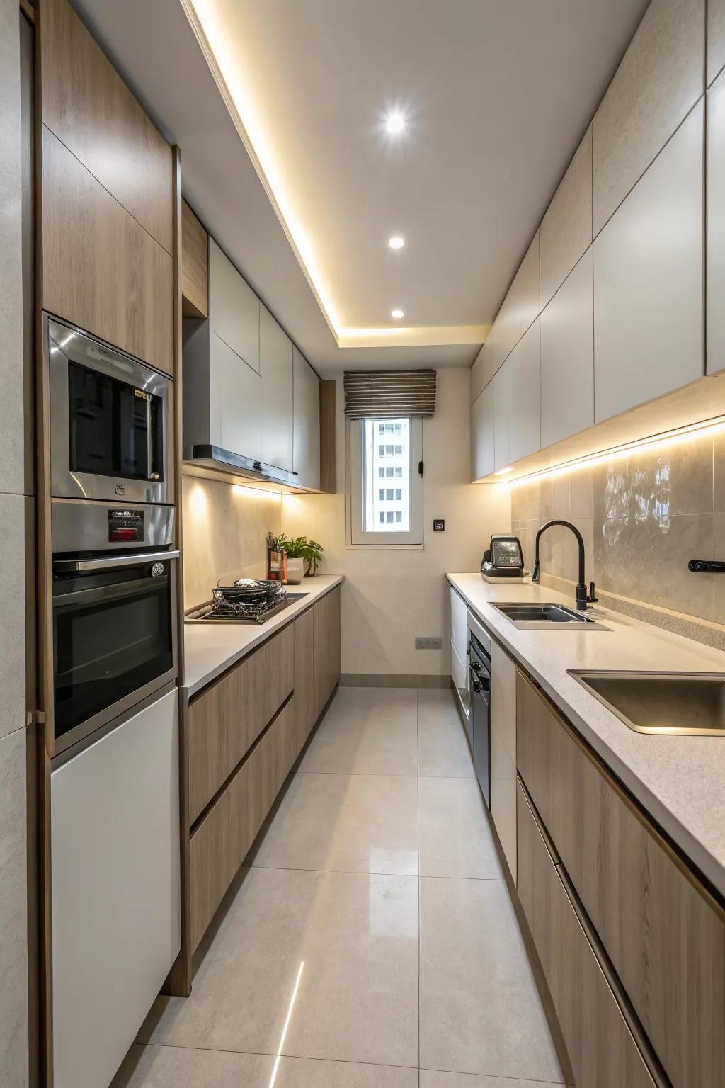 Modern minimalism brings a streamlined and efficient look to small kitchens.