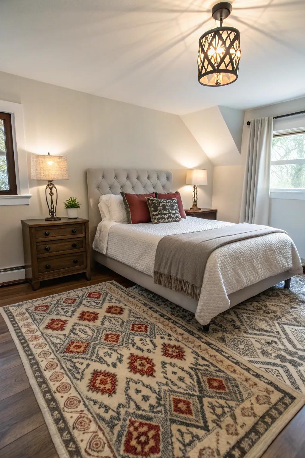 Highlight pieces bring character to a small master bedroom.