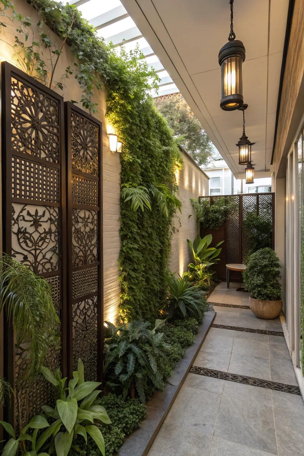 A small patio featuring vertical elements that offer privacy and design.