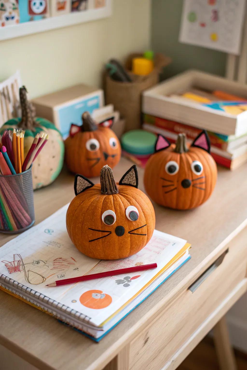 Animal-themed pumpkins inject a playful charm into any space.