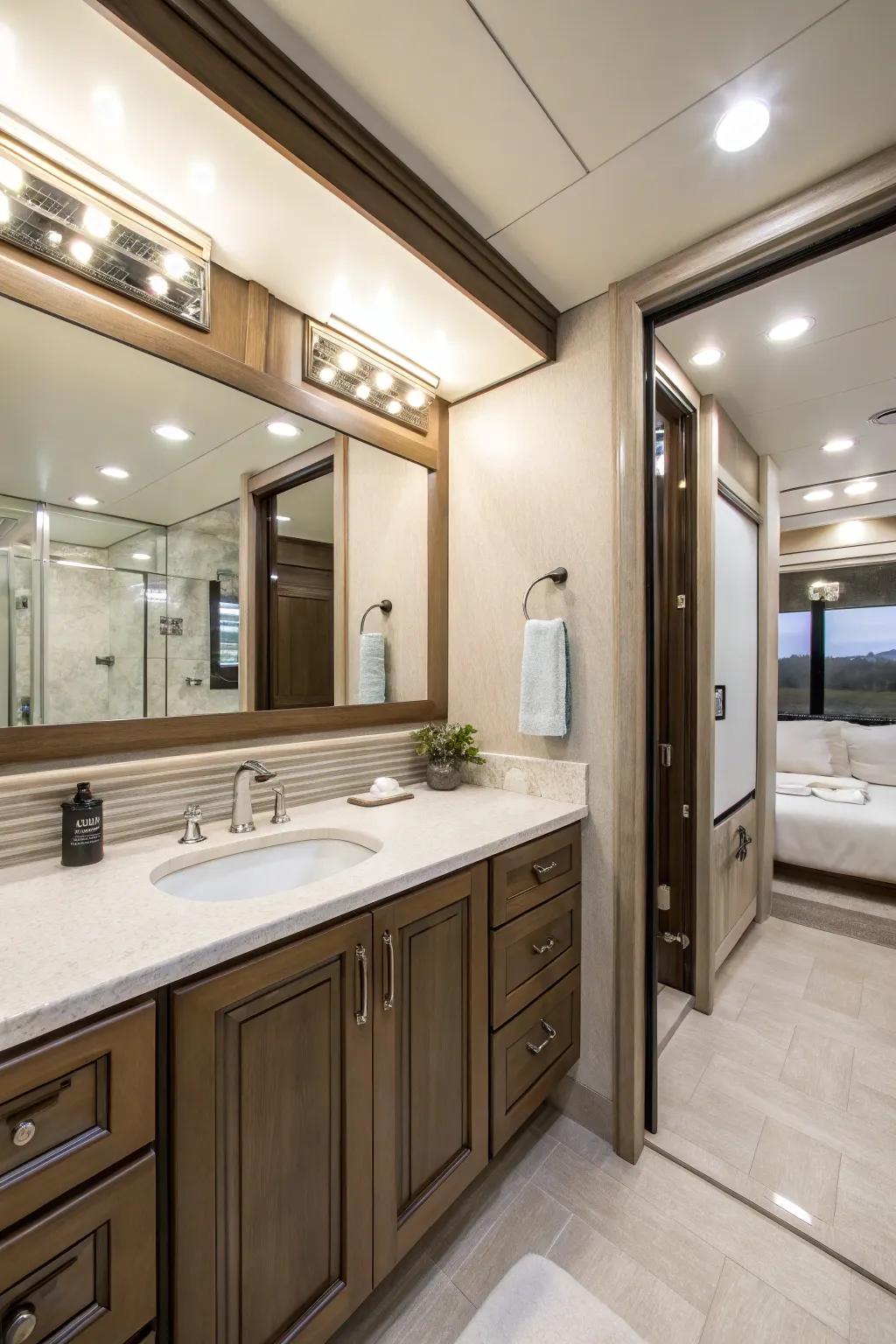 Mirrors can help make your RV bathroom feel bigger and brighter.