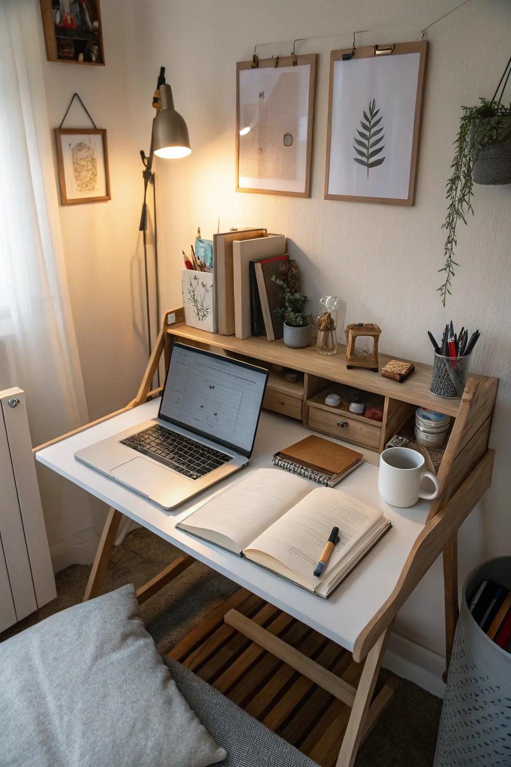 Fold-out desks offer a useful workspace without requiring a long-term commitment.