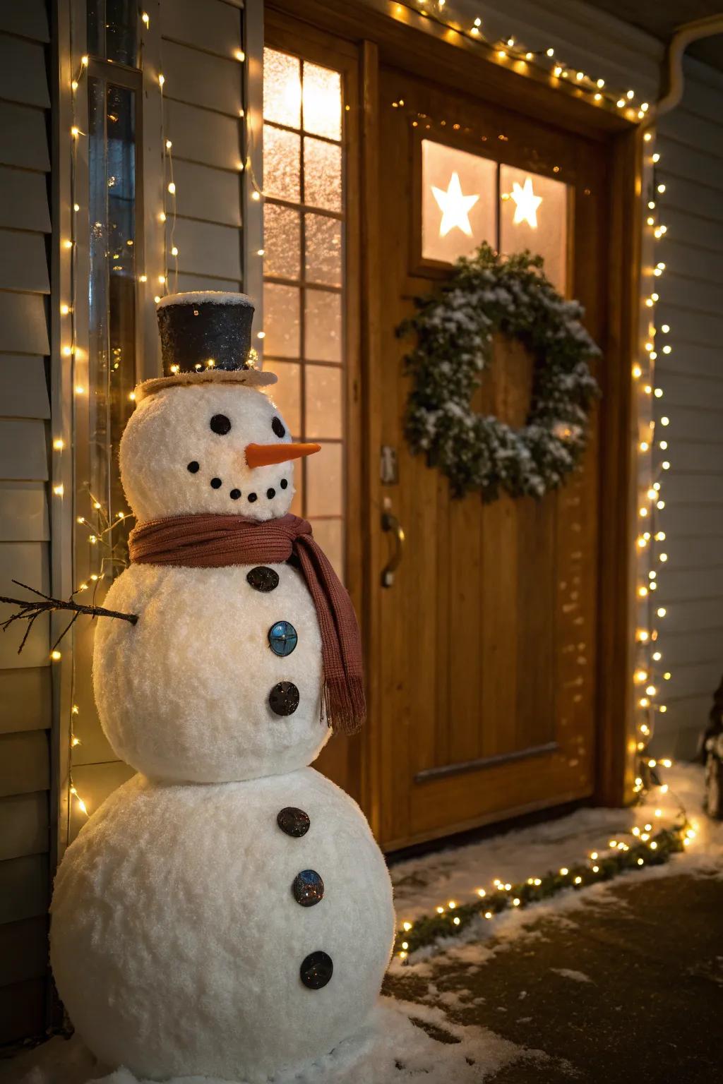 Sparkling lights animate your snowman using a festive glow.