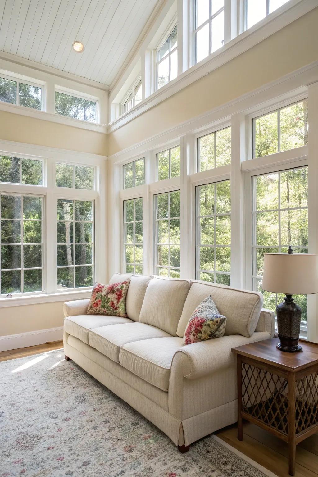 A light-shade sofa brings an airy feel to a small living room.